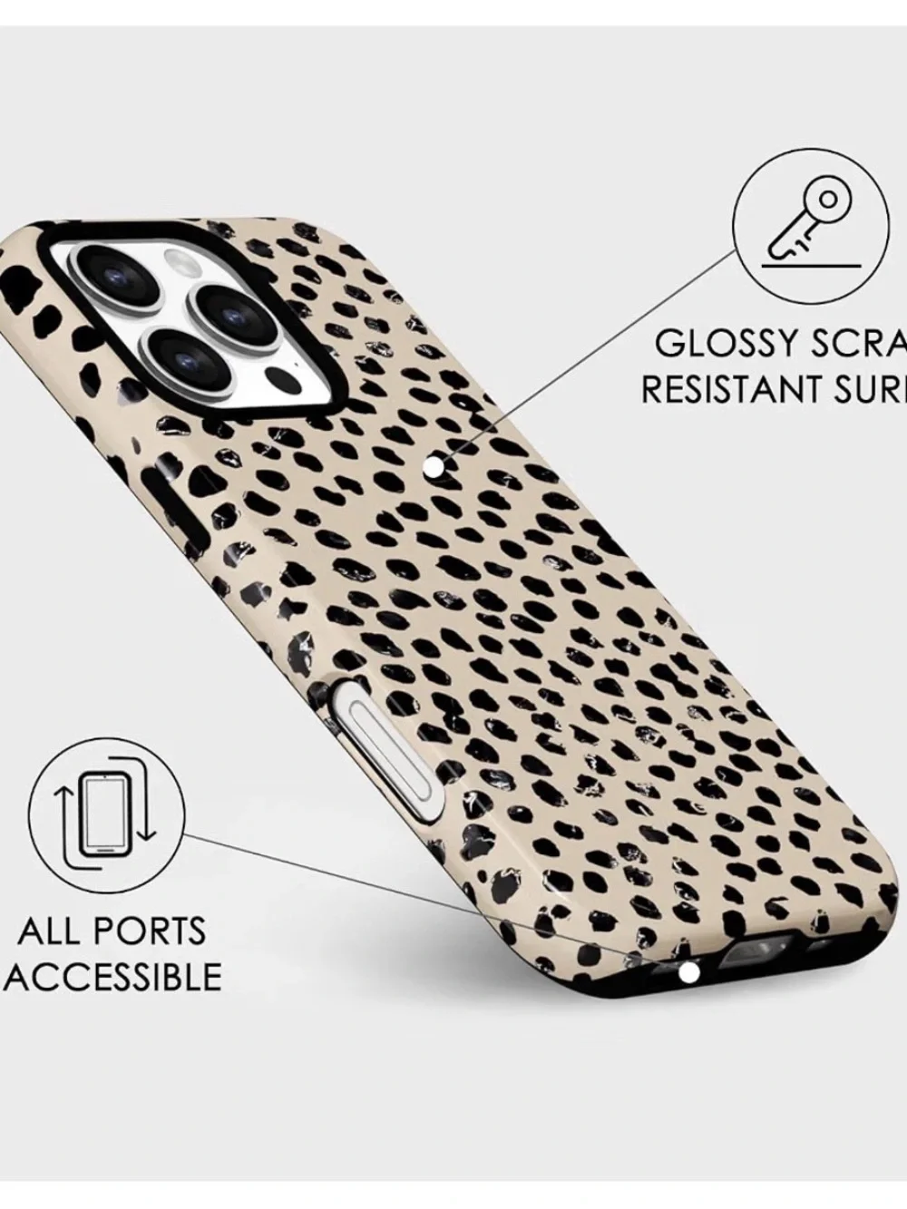 Leopard Print MagSafe-Compatible Phone Case - Cream Black